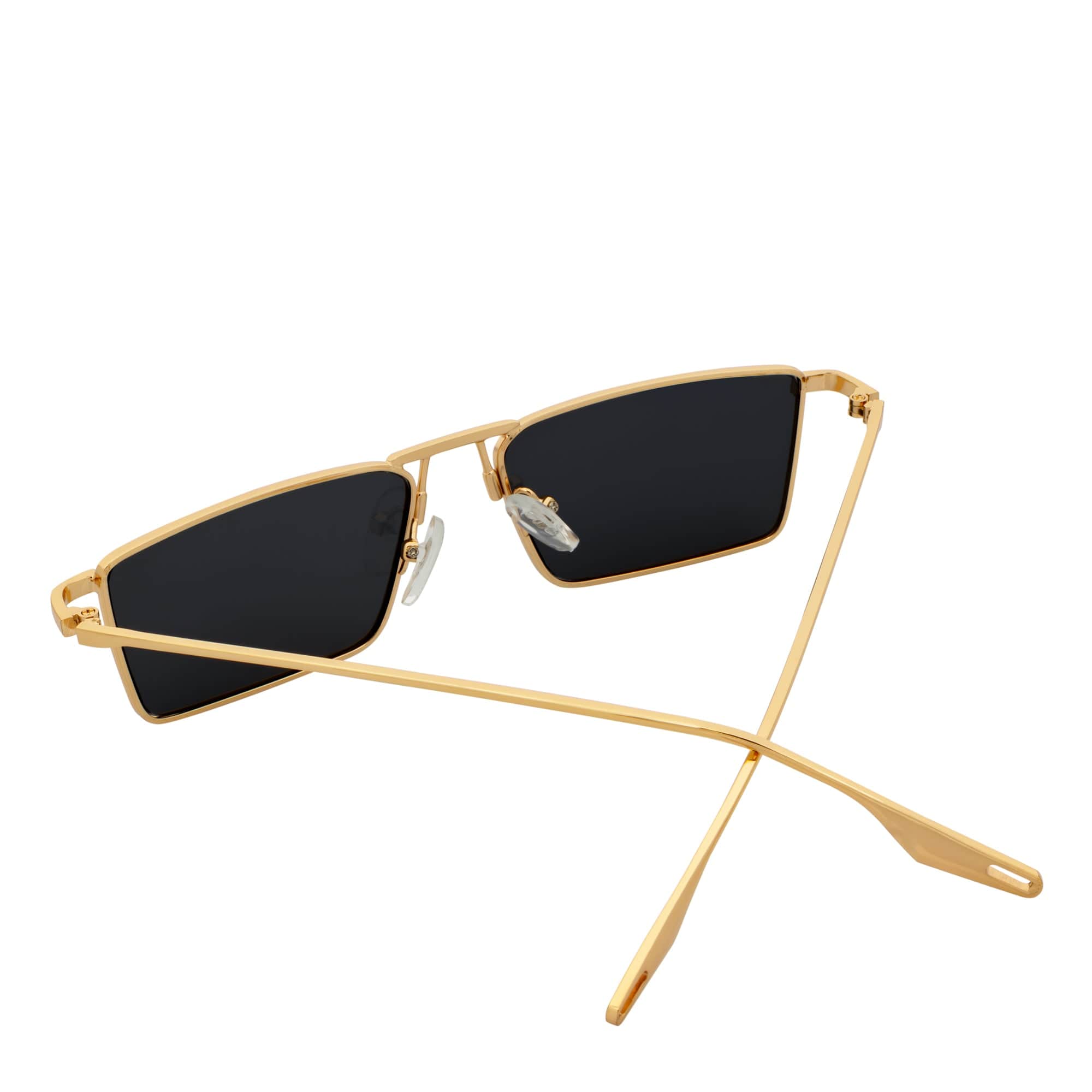 ZUIKO - Small Retro 90s Fashion Metal Rectangle Sunglasses Gold Smoke Tint
