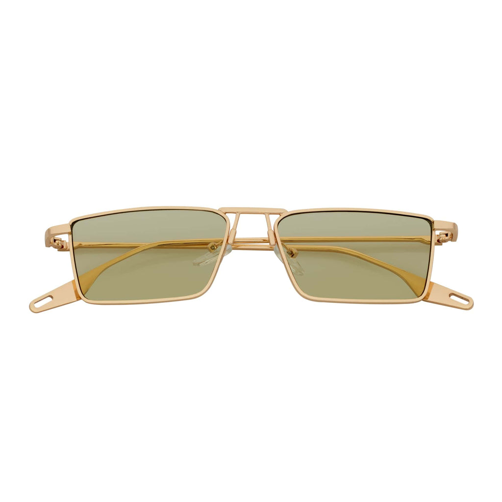 ZUIKO - Small Retro 90s Metal Rectangle Sunglasses Gold Yellow Driving Lens