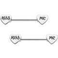 Silver Tone Kiss Me Barbell Nipple Ring Set