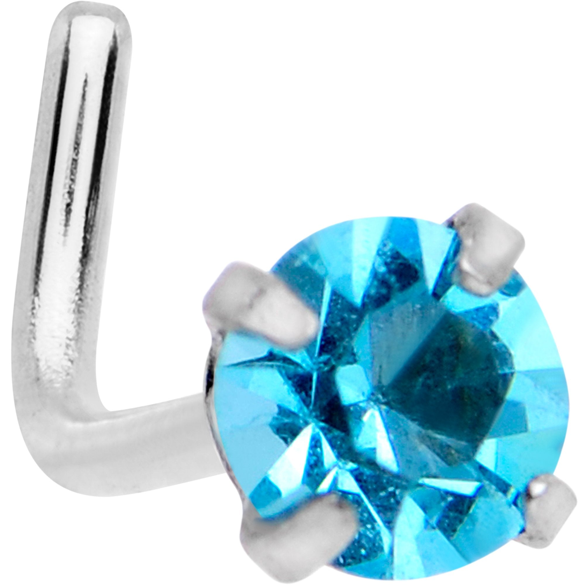 20G 1/4 Aqua 3mm CZ Gem Steel L-Shape Nose Ring