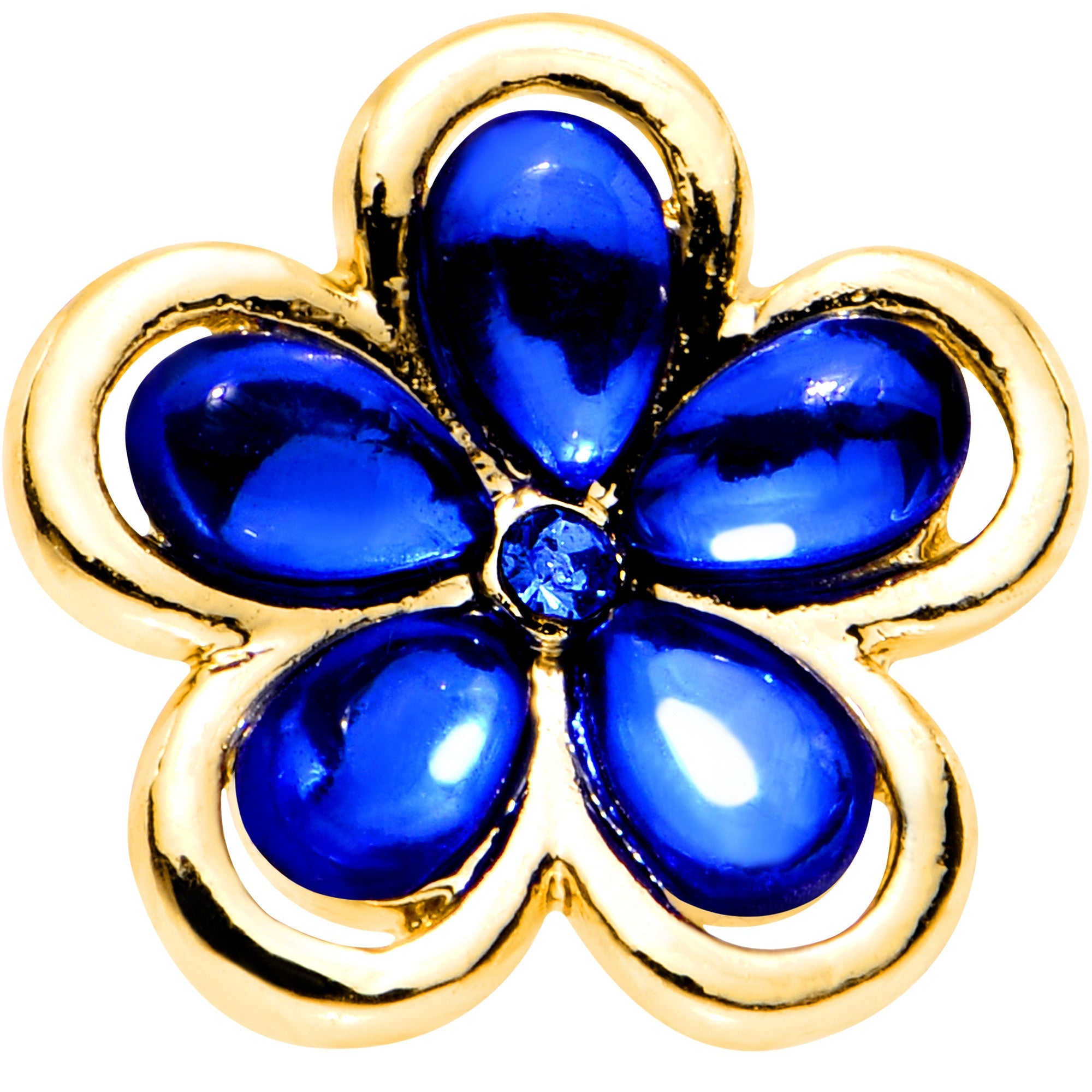16G 1/4 Blue Gem Gold PVD Flower Tragus Cartilage Earring