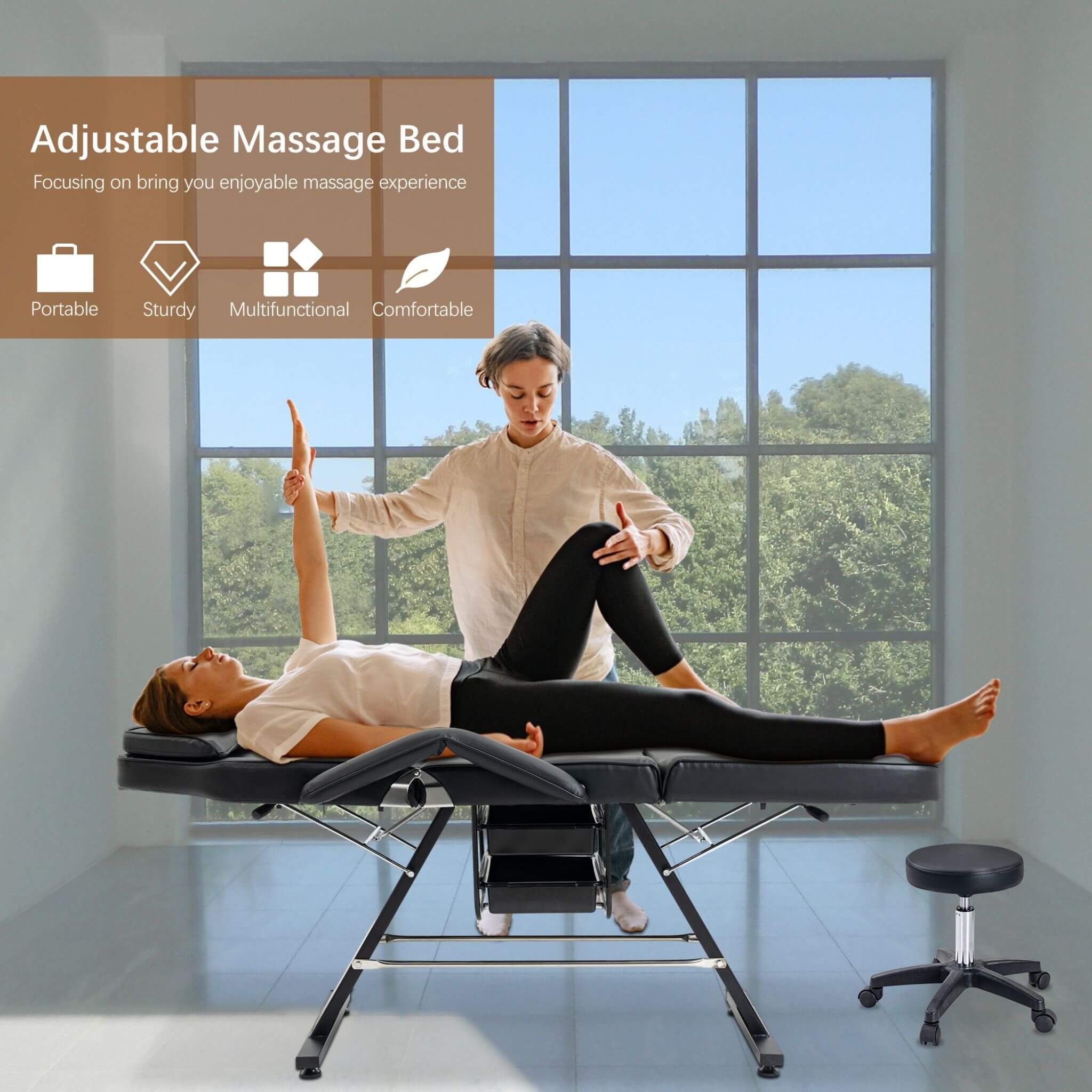 Multi-Purpose 3-Section Adjustable Massage Tattoo Chair With Stool (SAK35617)