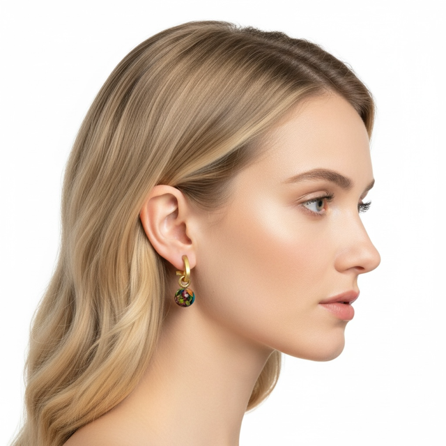 Matte Gold Paperclip and Multi Jasper Charm Earrings