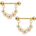 5/8 Clear Gem Gold Tone Honey Flower Dangle Nipple Shield Set
