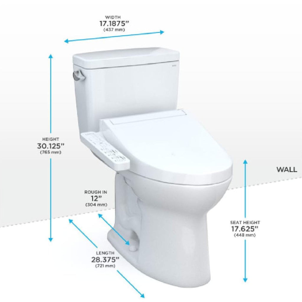 [MW7763074CEFG#01] TOTO Drake Washlet C2 And 1.28 GPF Left Hand Lever With Elongated Universal Height Bidet Toilet (SAK01352)