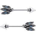 9/16 Faux Turquoise Fly Away Feathered Arrow Barbell Nipple Ring Set