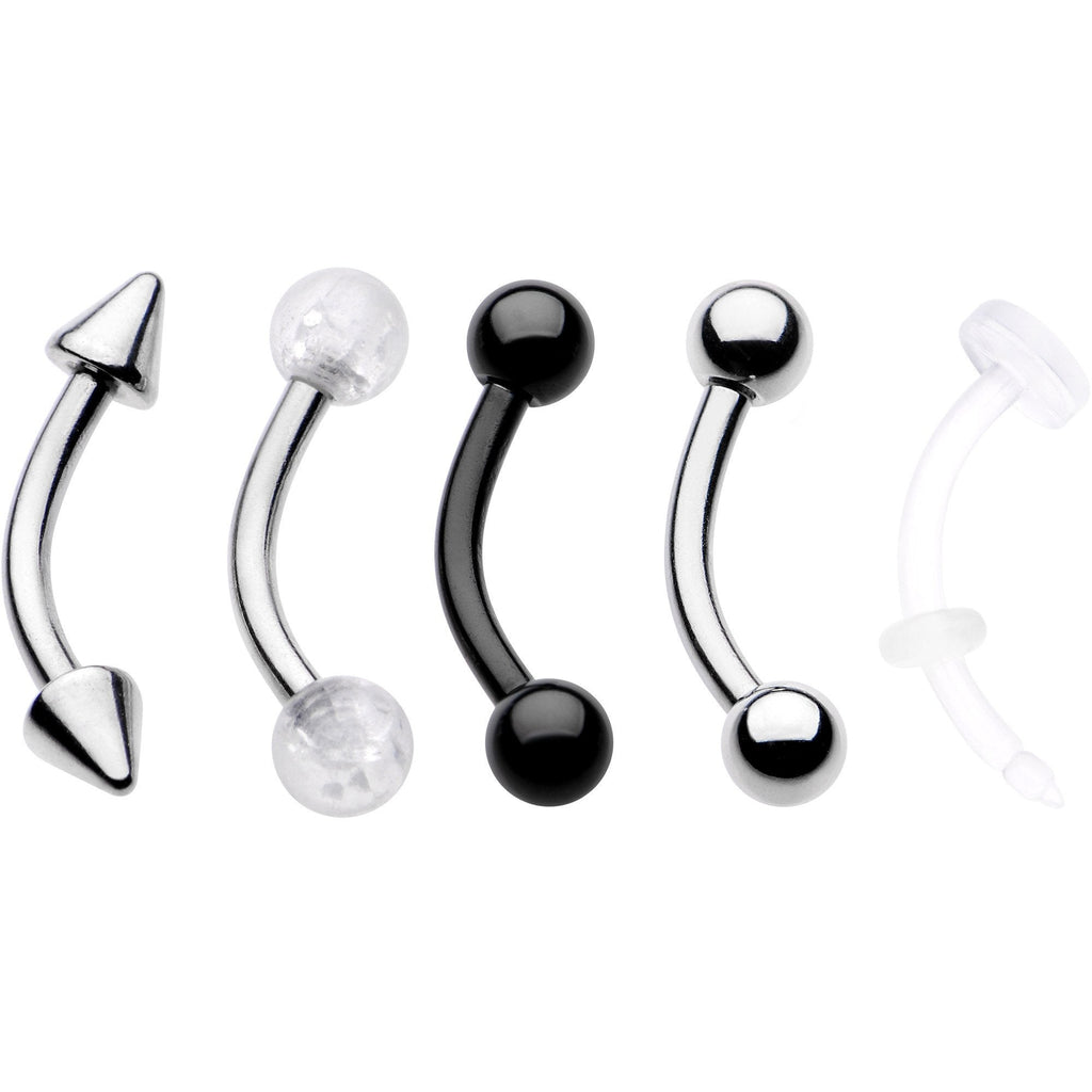 16G 5/16 Curved Barbell Eyebrow Ring Set of 5