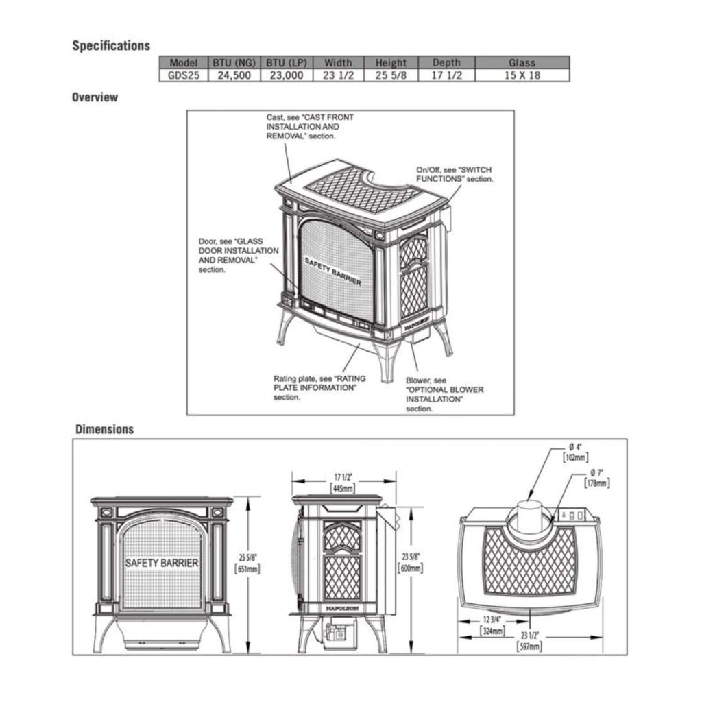 Napoleon Bayfield 25-Inch Direct Vent Electronic Ignition Natural Gas Cast Iron Stove [GDS25NA-1] (SAK95498)
