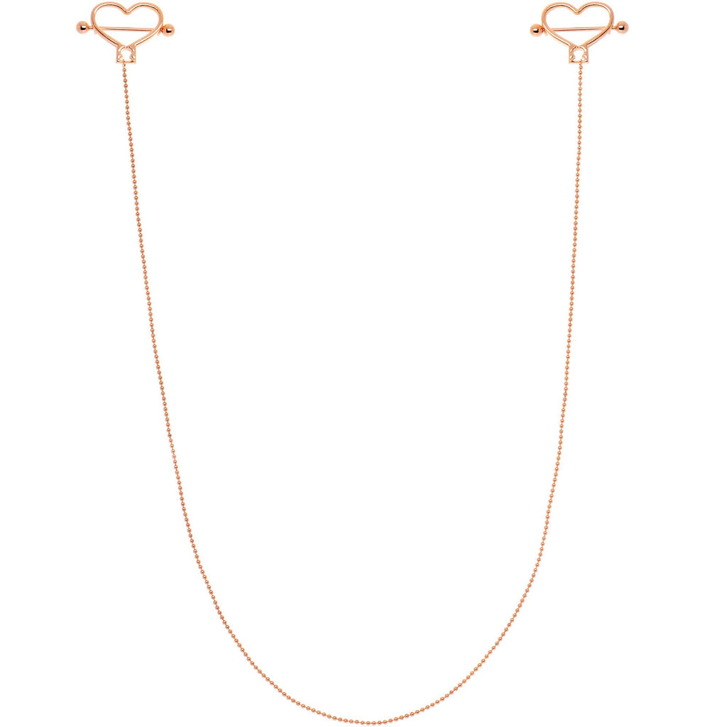Rose Gold Tone Anodized Heart to Heart Dangle Nipple Chain