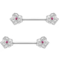 5/8 Pink Gem Geranium Flower Barbell Nipple Ring Set