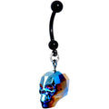 Iridescent Blue Skull Halloween Dangle Belly Ring Created with Swarovksi Crystals