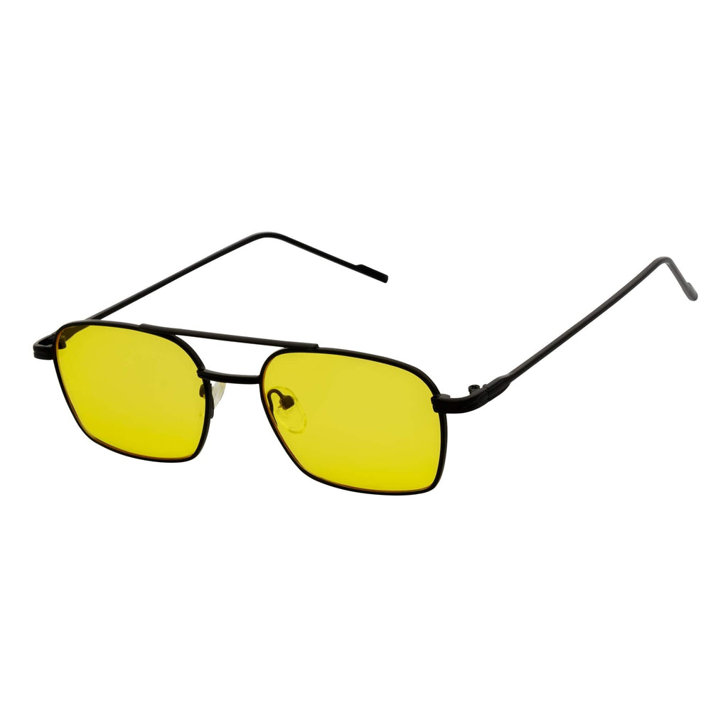 NEUMANN - Retro 90s Fashion Metal Small Rectangle Sunglasses Black Yellow