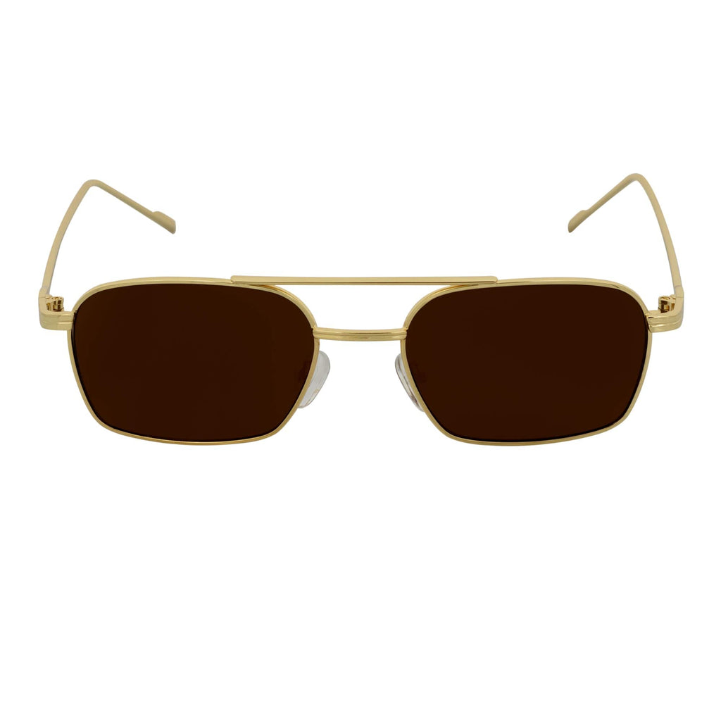 NEUMANN - Retro 90s Fashion Metal Small Rectangle Sunglasses Gold Brown