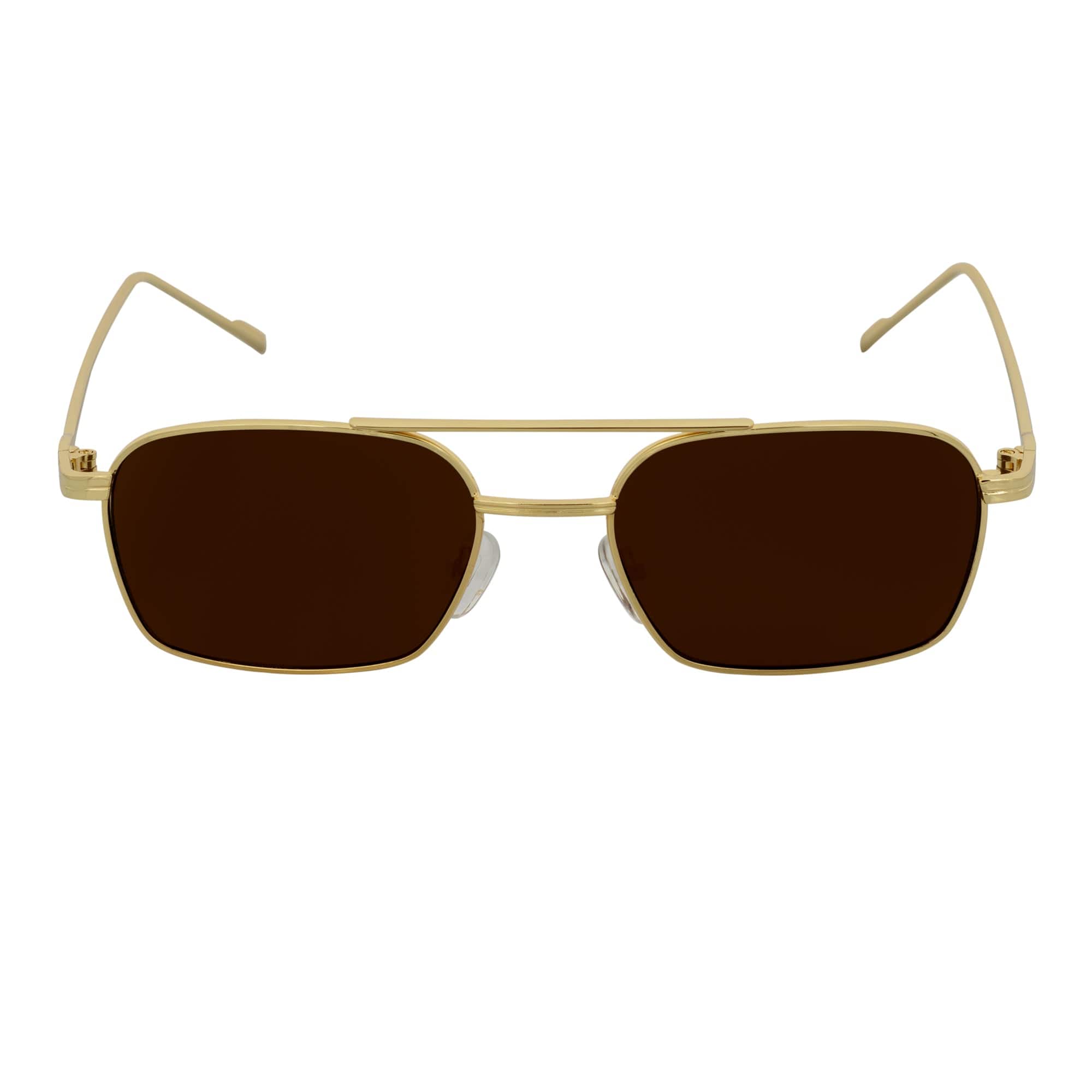 NEUMANN - Retro 90s Fashion Metal Small Rectangle Sunglasses Gold Brown