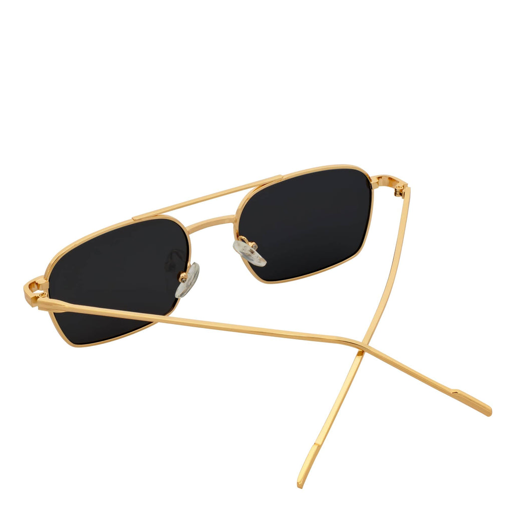 NEUMANN - Retro 90s Fashion Metal Small Rectangle Sunglasses Gold Smoke