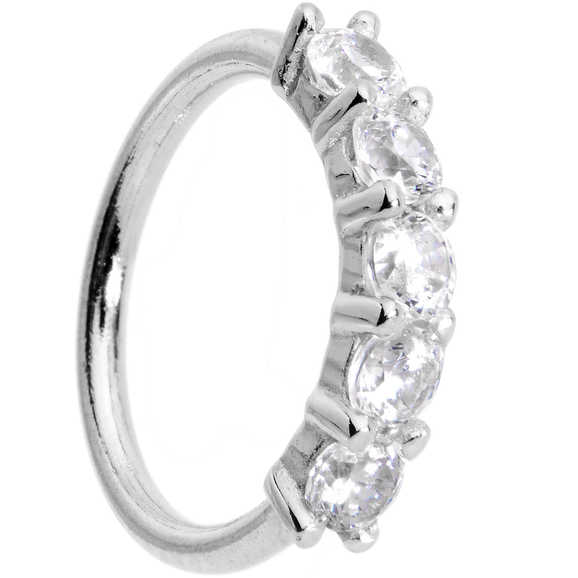 18G 1/4 Clear CZ Gem 14k White Gold Seamless Circular Ring