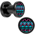 Pink Teal Tribal Print Black Anodized Screw Fit Plug Set 4G