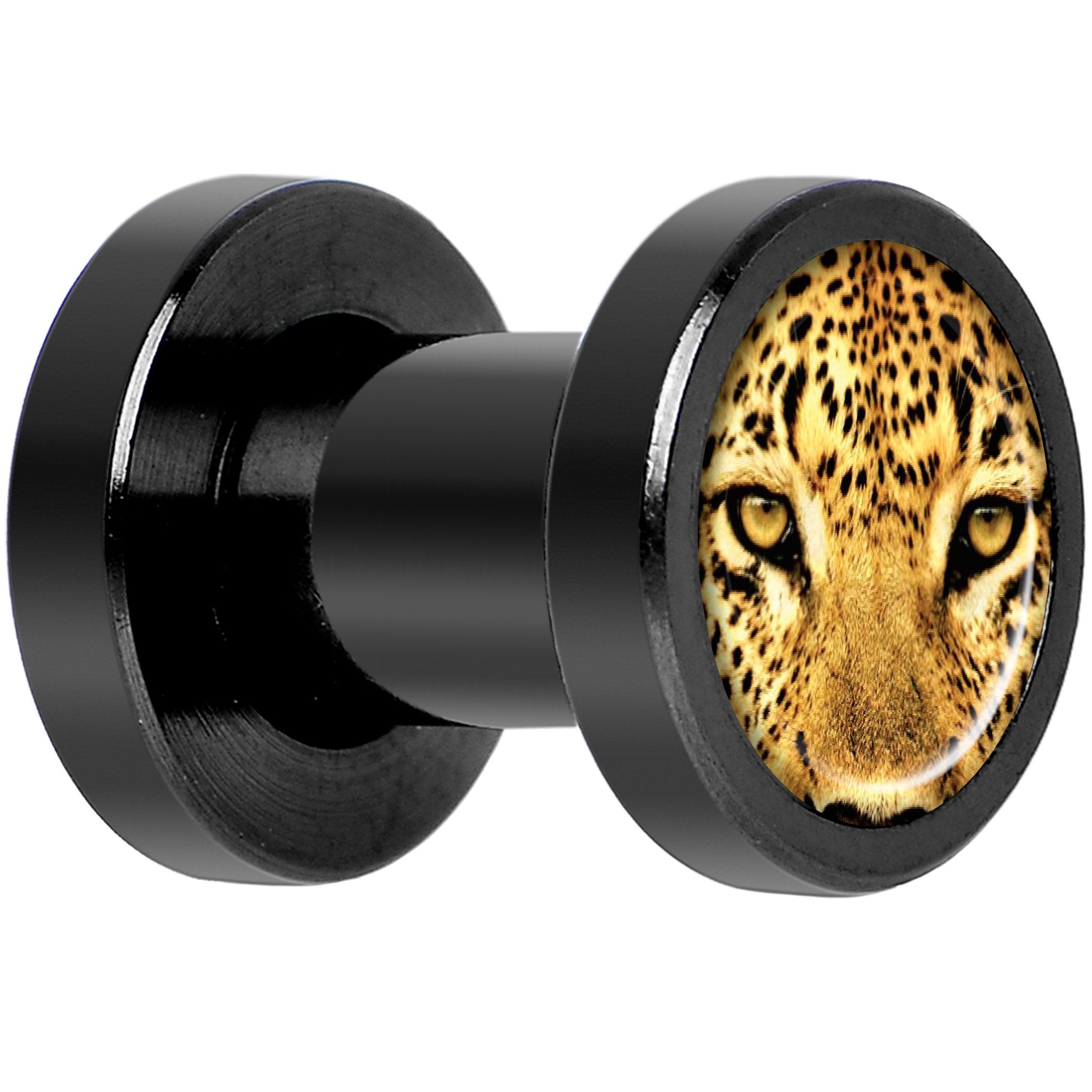Full Color Leopard Eyes Black Anodized Screw Fit Plug Set 4G