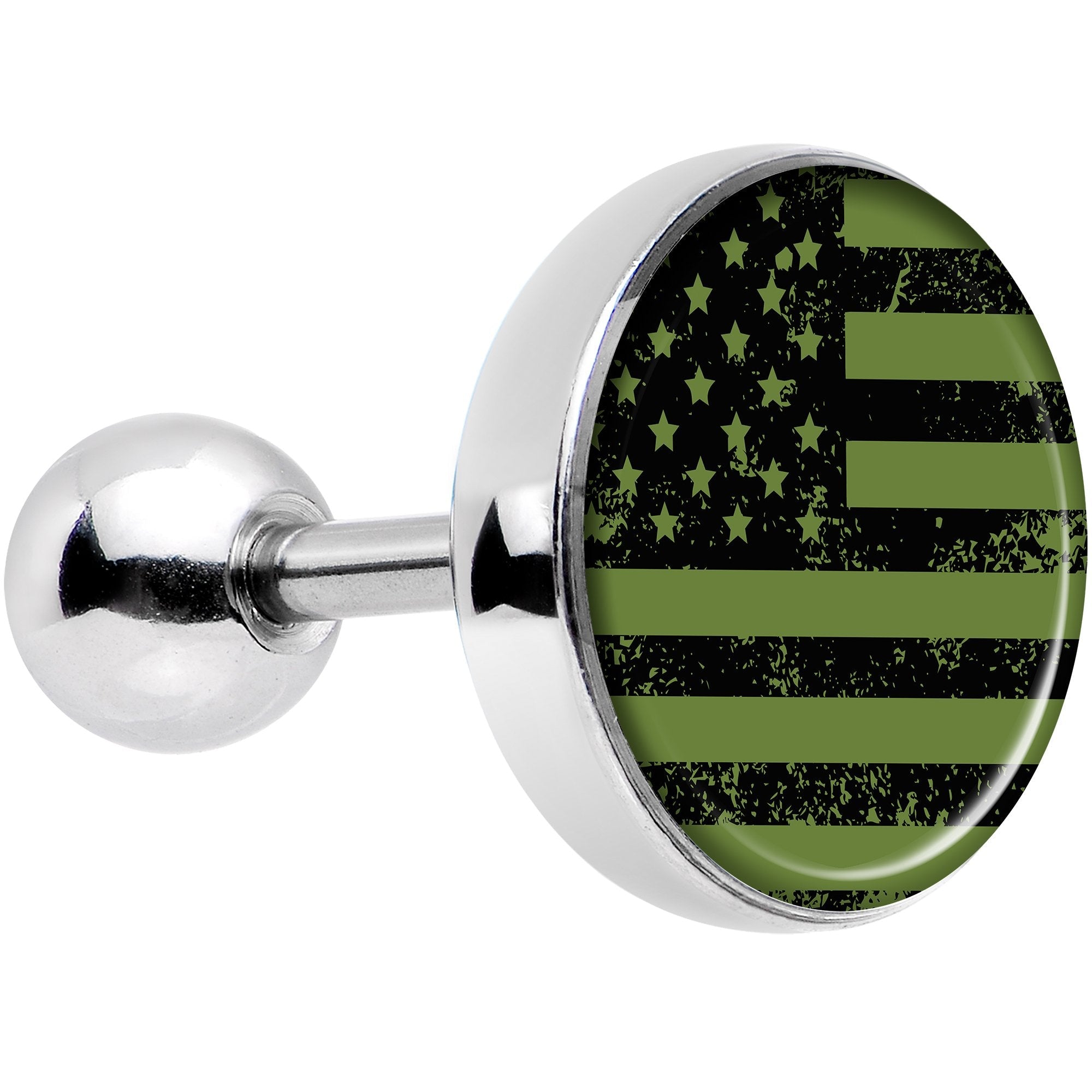 16G 1/4 Green American Flag Tragus Cartilage Earring