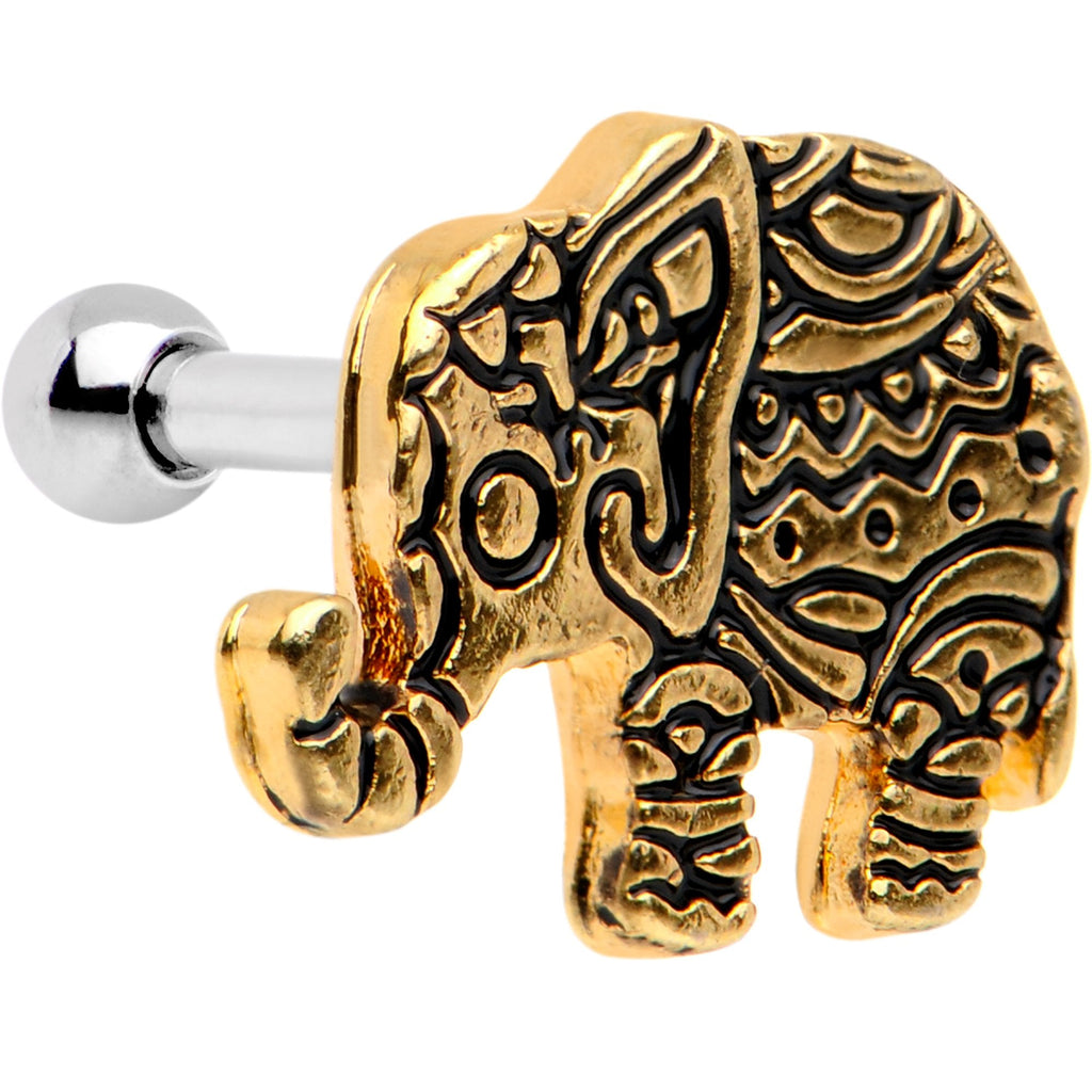 16G 1/4 Gold Tone Boho Elephant Tragus Cartilage Earring