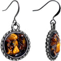 Handmade Tigers Eye Circular Frame Gunmetal Plated Fishhook Earrings