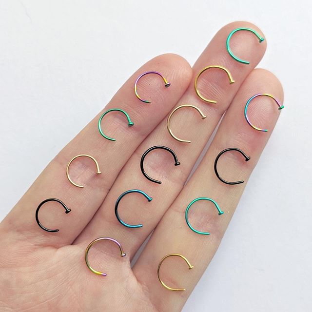 18G 3/8 Rainbow Anodized Titanium Nose Hoop
