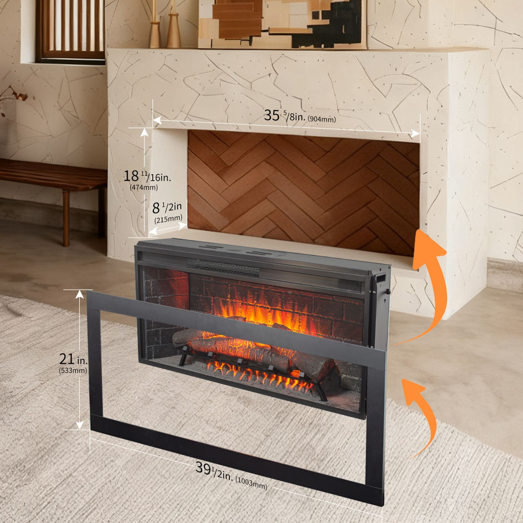 Nuvia 36-Inch Electric Antique Black Touch Panel Infrared Fireplace Insert With Removable Trim Kit (SAK84610)