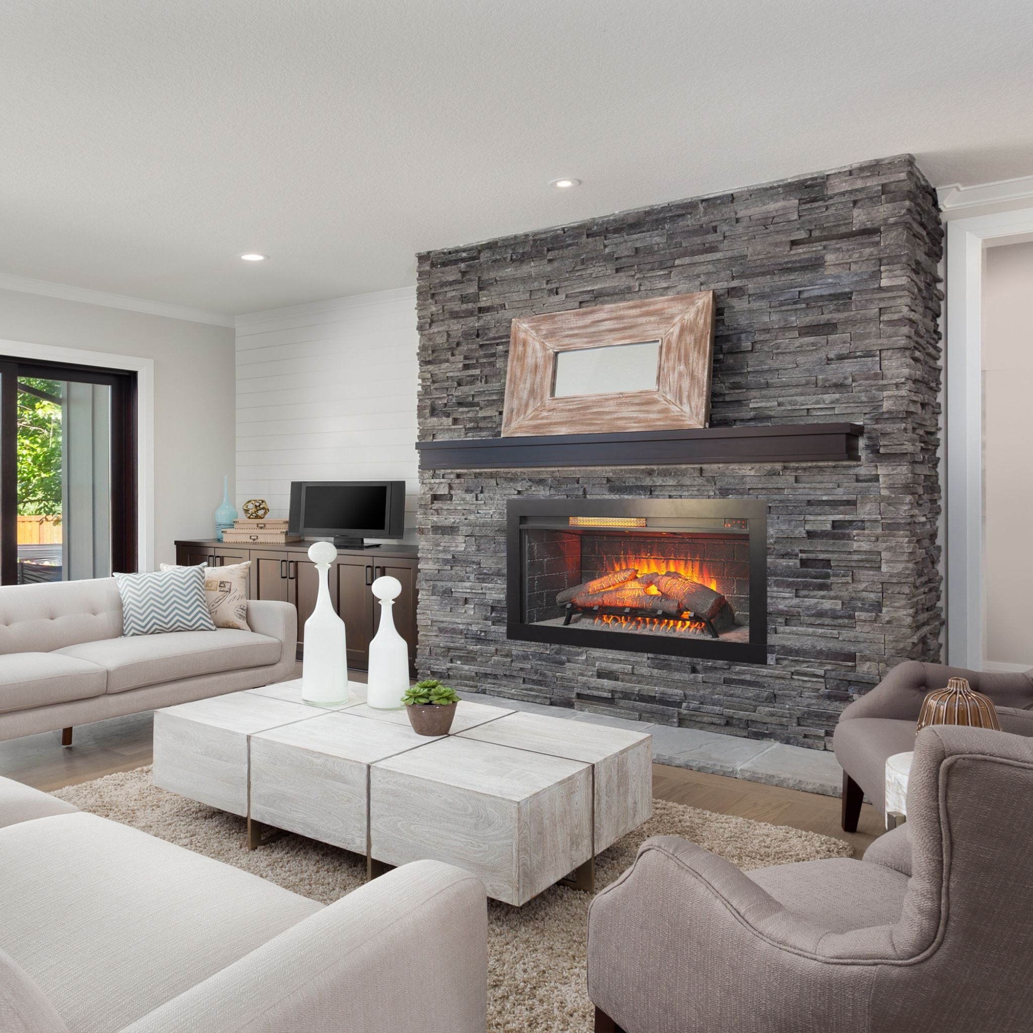 Nuvia 36-Inch Electric Antique Black Touch Panel Infrared Fireplace Insert With Removable Trim Kit (SAK84610)