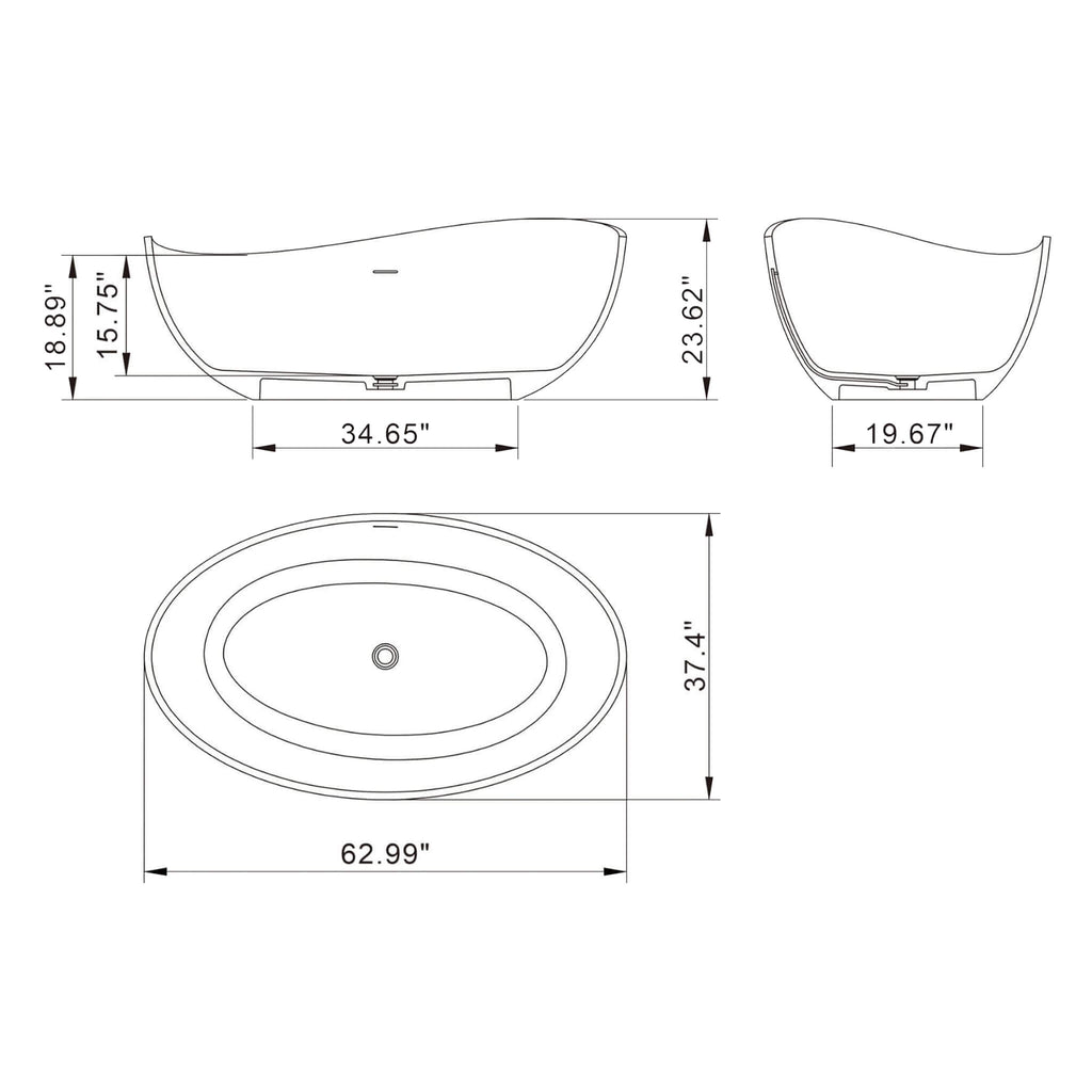 Nuvia 63-Inch Modern Freestanding Single-Piece Matte Black Finish Stone Resin Bathtub (SAK69041)
