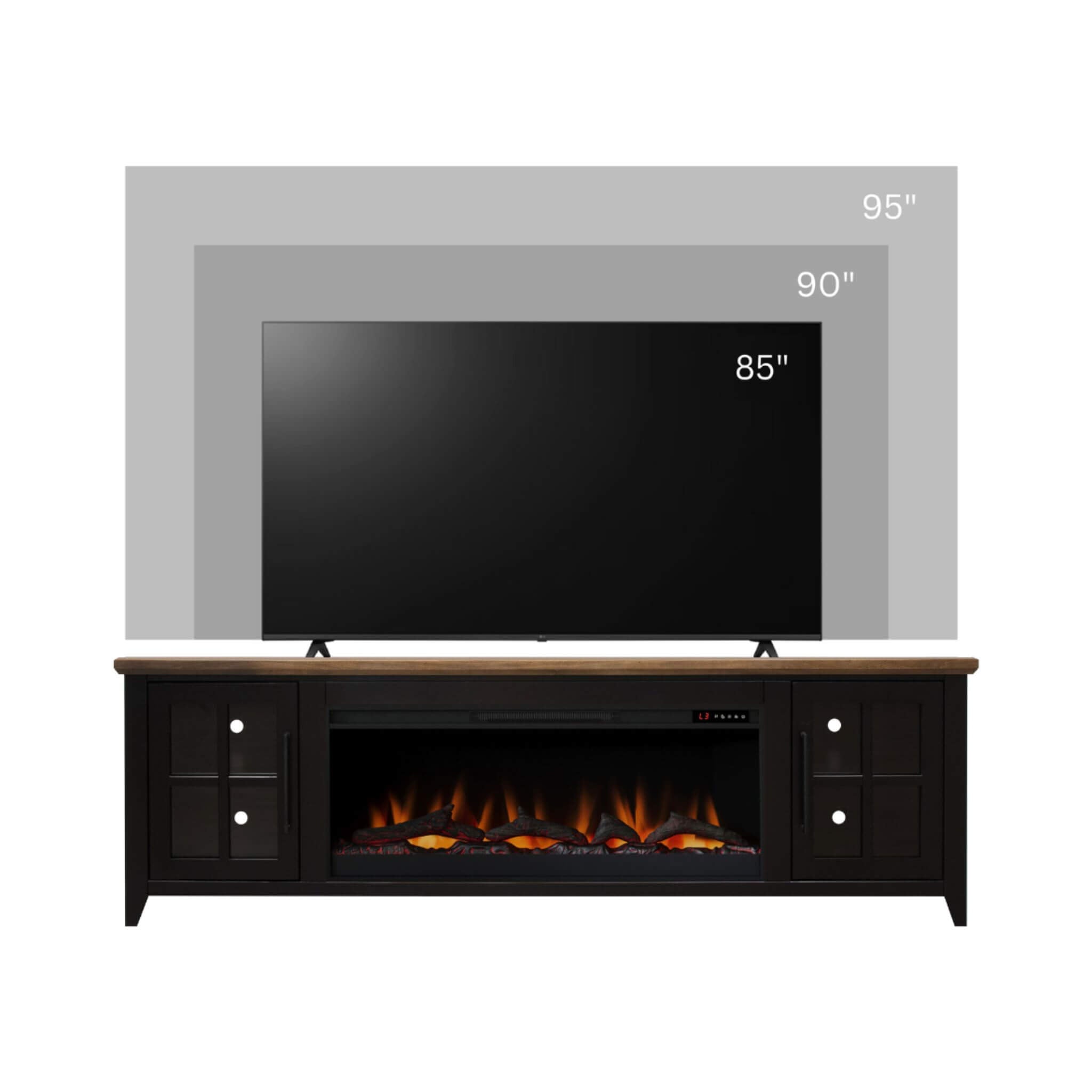 Nuvia 83-Inch Bourbon Black TV Stand With Fireplace And Glass Windowpane Doors (SAK40281)