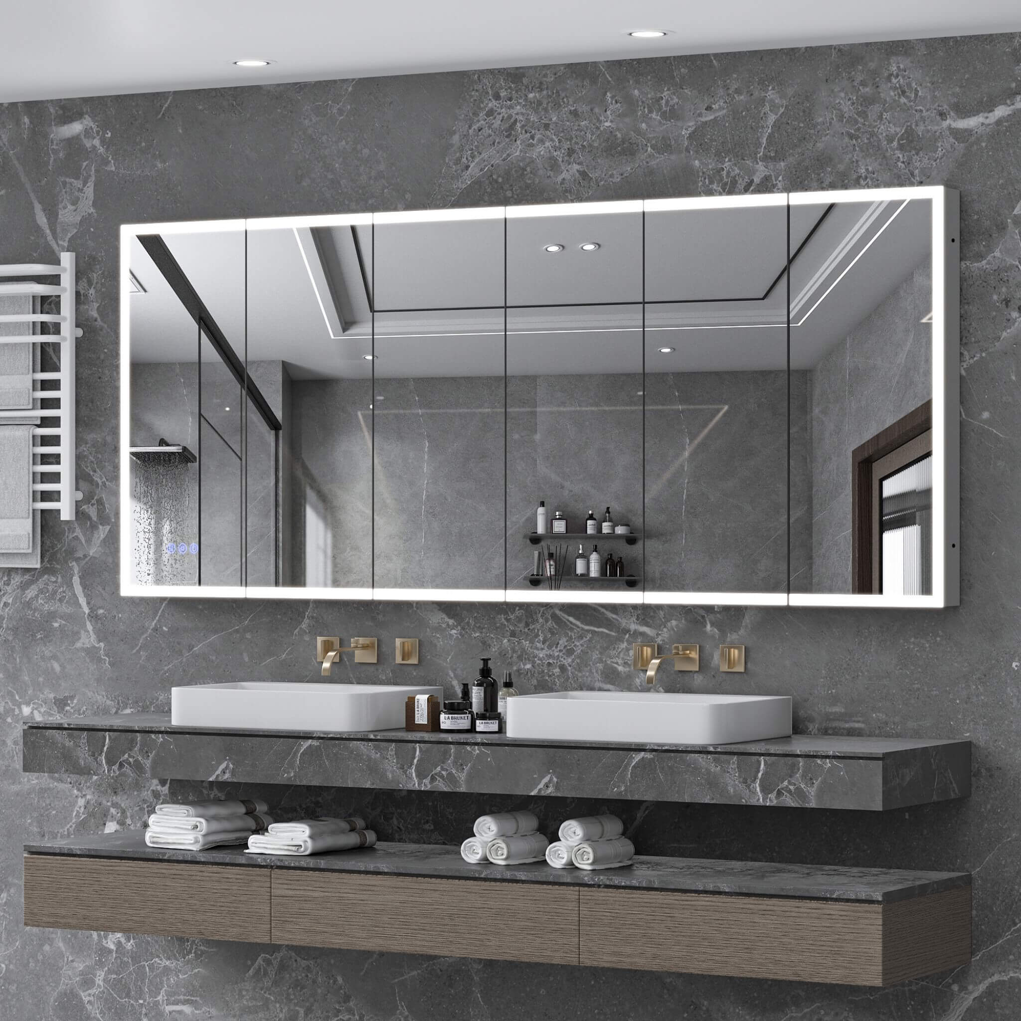 [96X40-Inch] Nuvia Wall-Mounted Medicine Cabinet Mirror With Anti-Fog And Tri-Color LED Lights (SAK82340)