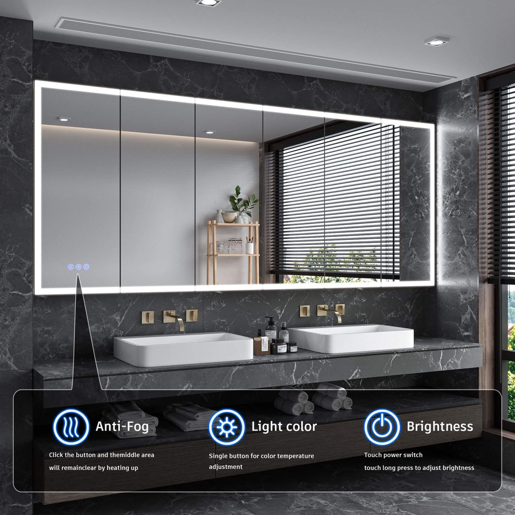 [96X40-Inch] Nuvia Wall-Mounted Medicine Cabinet Mirror With Anti-Fog And Tri-Color LED Lights (SAK82340)