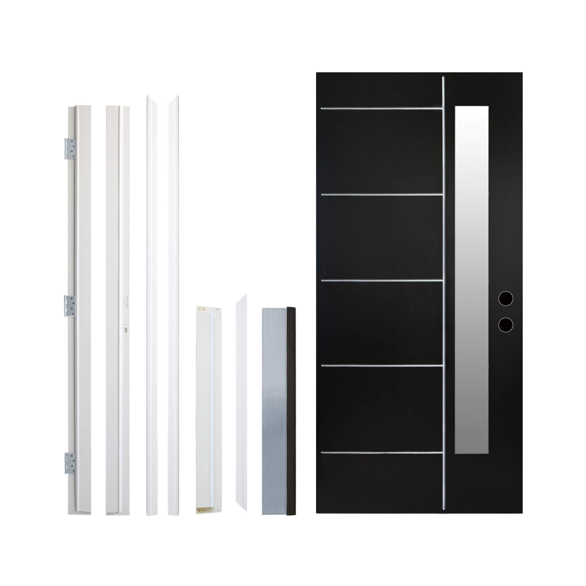 [36X80-Inch] Nuvia Black Modern Left Inswing Fiberglass Entry Door With Frosted Glass (SAK25849)
