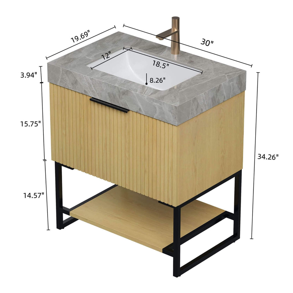 Nuvia Luxury 30-Inch Corolla Oak Freestanding Bathroom Vanity With Sink And Storage (SAK79352)