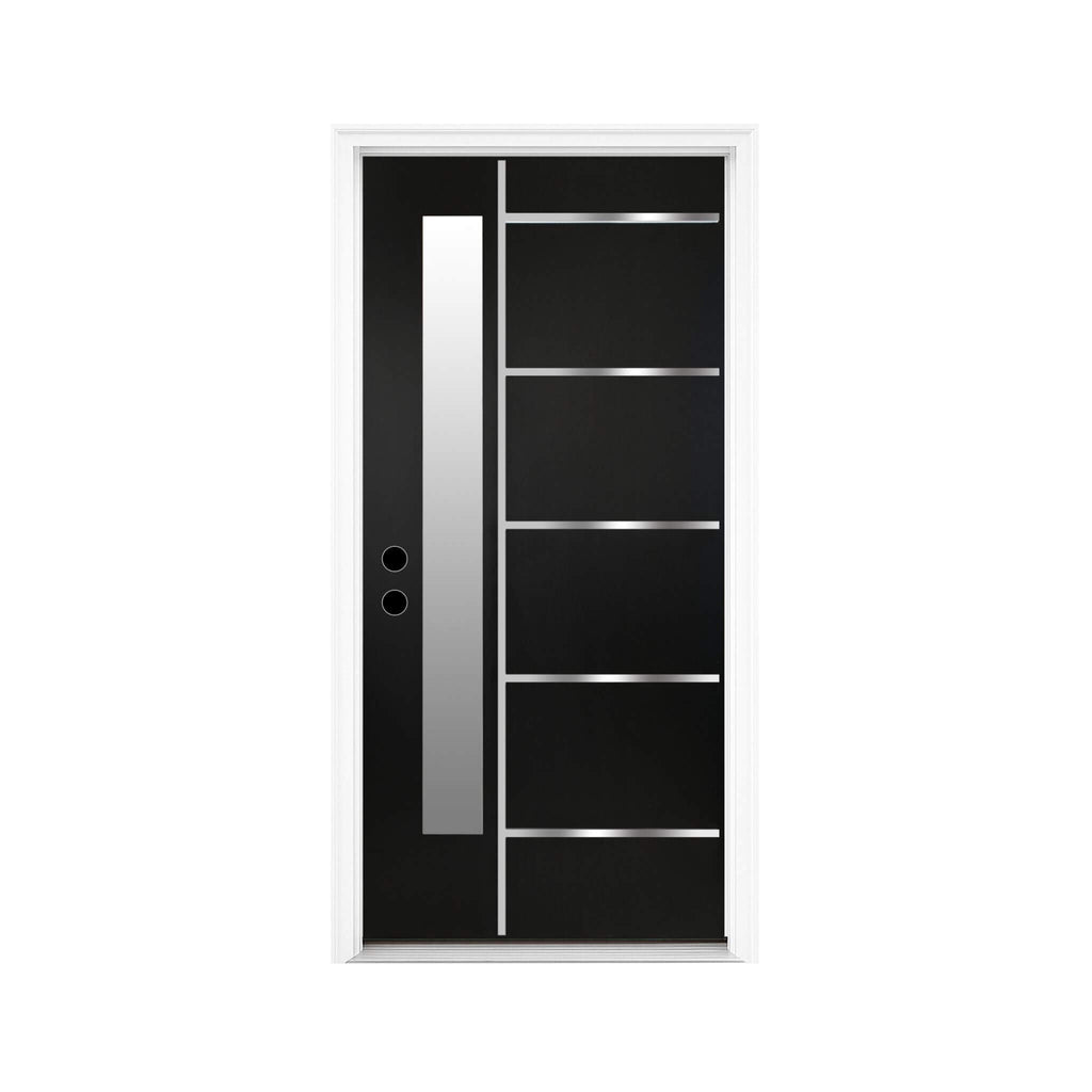 [36X80-Inch] Nuvia Modern Frosted Glass Black Fiberglass Front Door With Right Inswing (SAK10584)