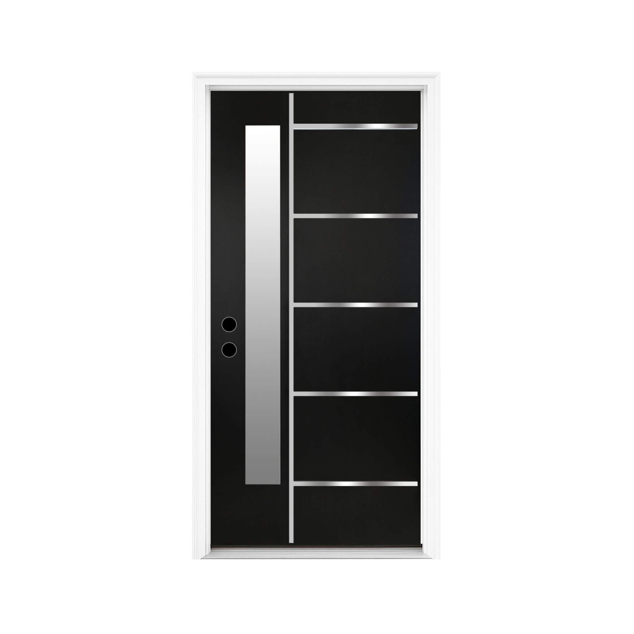 [36X80-Inch] Nuvia Modern Frosted Glass Black Fiberglass Front Door With Right Inswing (SAK10584)