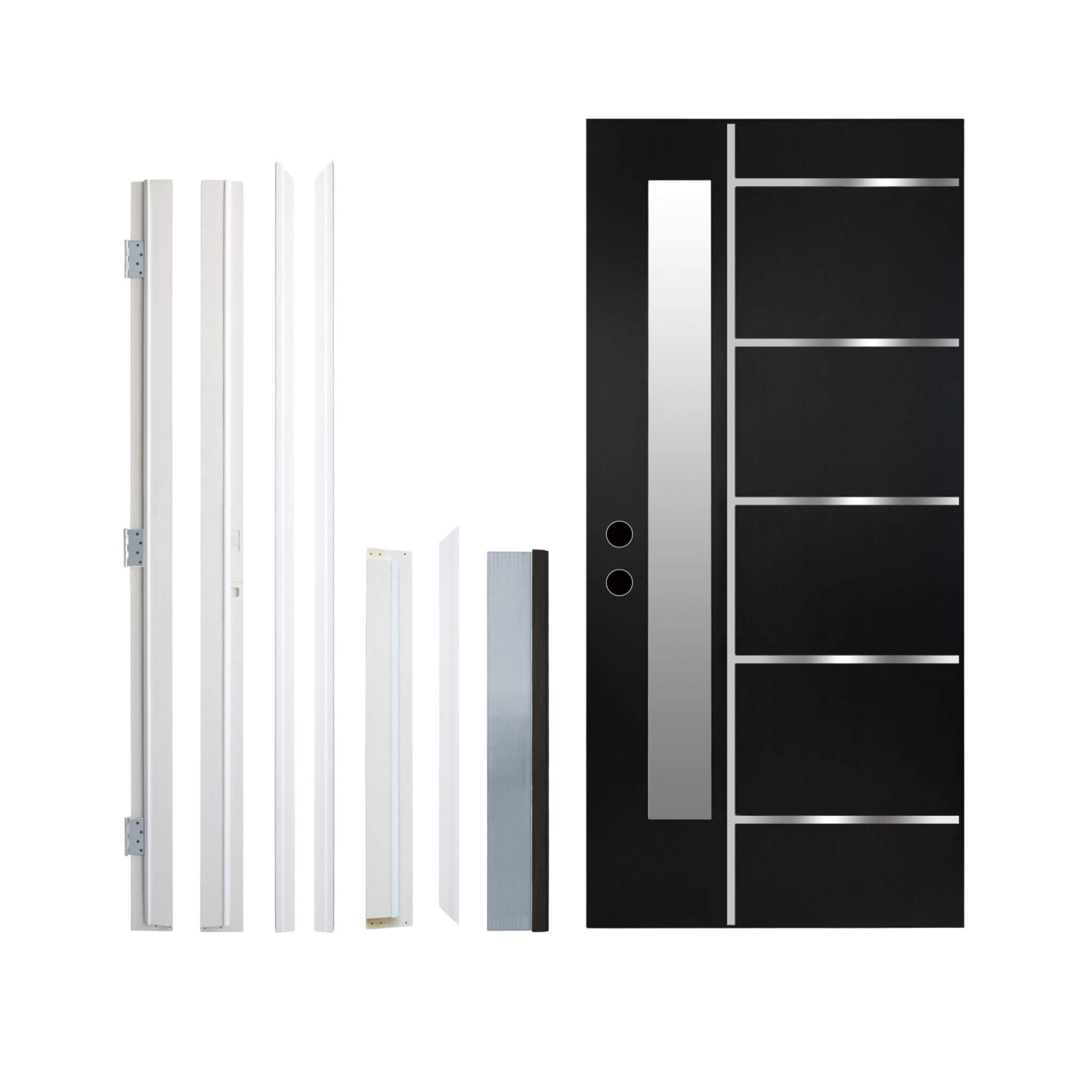 [36X80-Inch] Nuvia Modern Frosted Glass Black Fiberglass Front Door With Right Inswing (SAK10584)