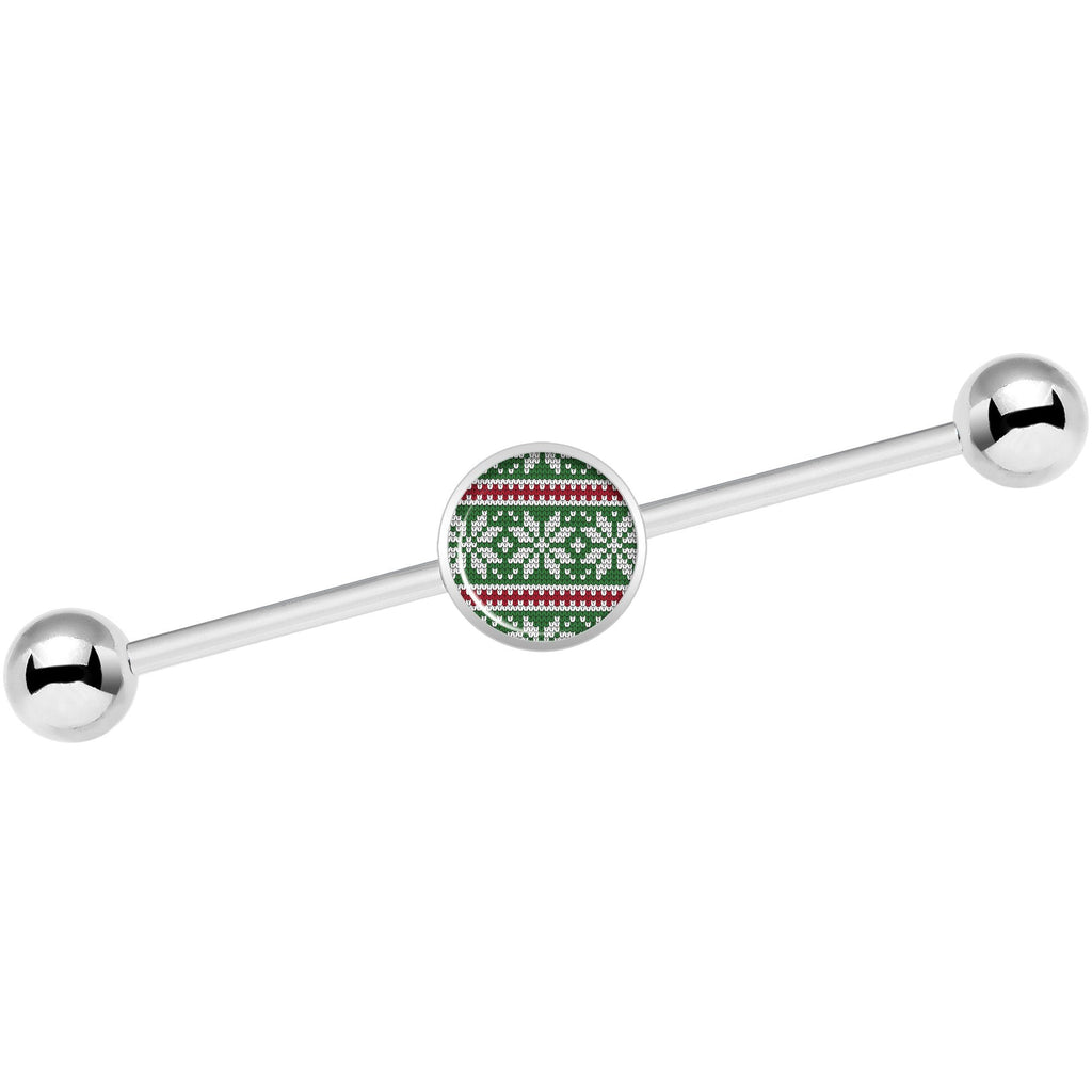 14G Green Red Christmas Sweater Industrial Barbell 37mm