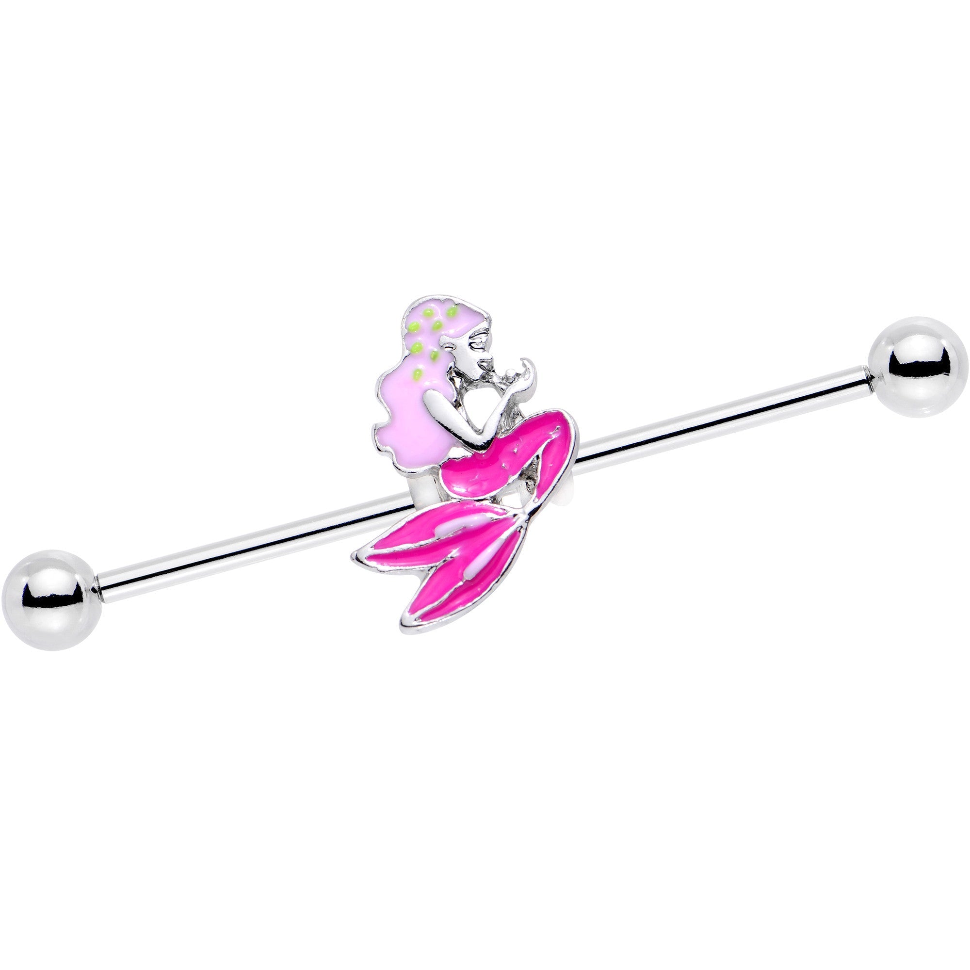 14G Steel Precious Pink Mermaid Industrial Barbell 38mm