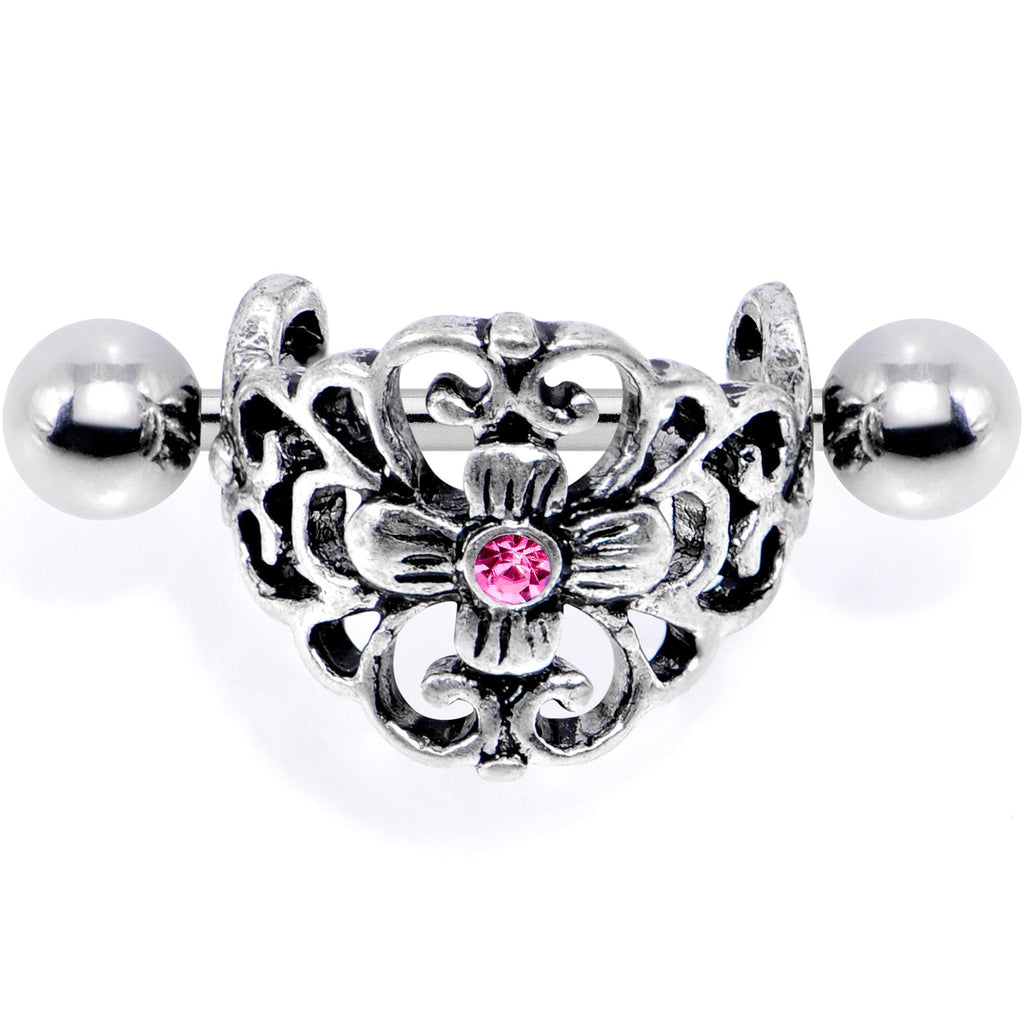 16G 1/2 Pink Gem Filigree Floral Cuff Cartilage Earring