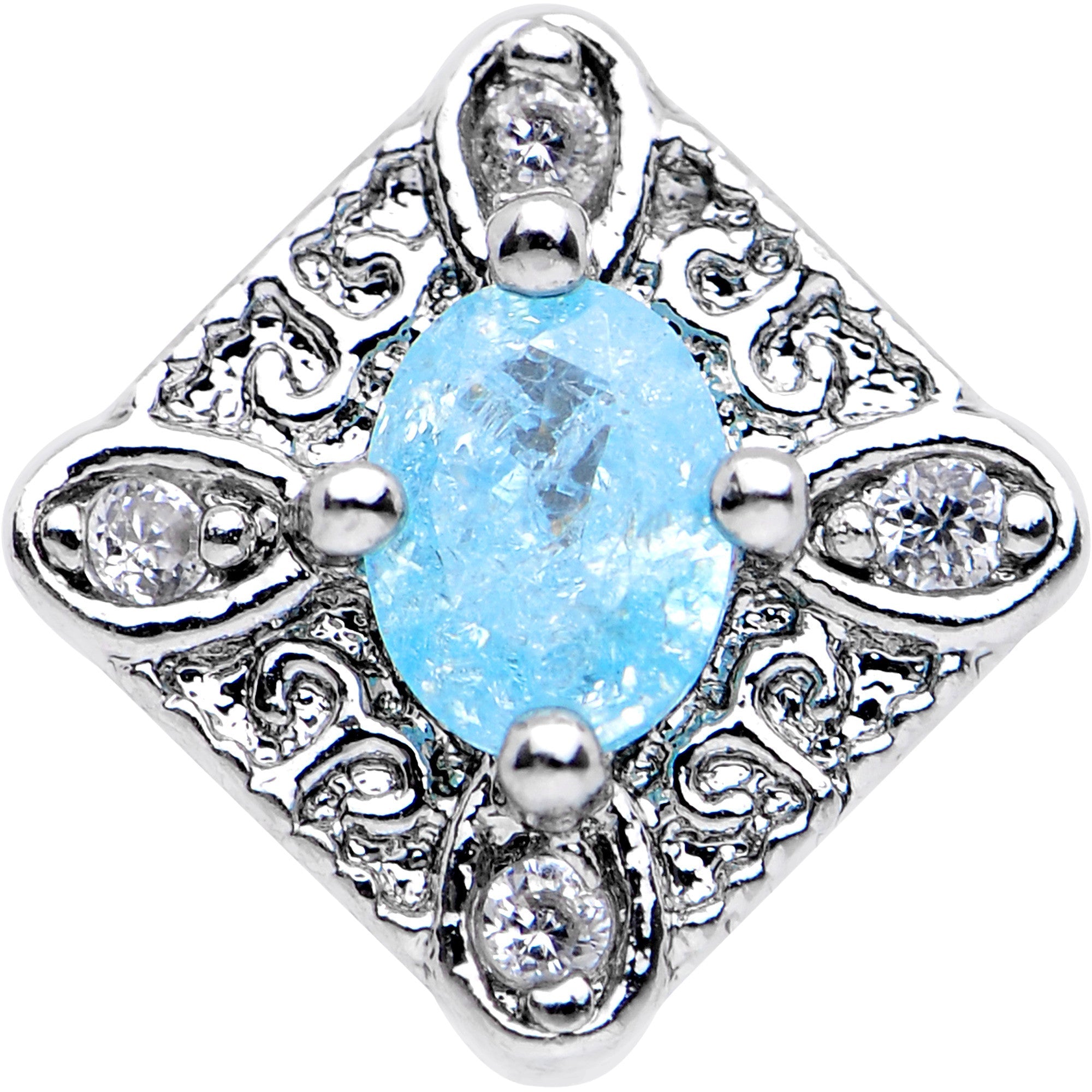 16G 1/4 Clear Aqua Gem Rococo Rhombus Tragus Cartilage Earring