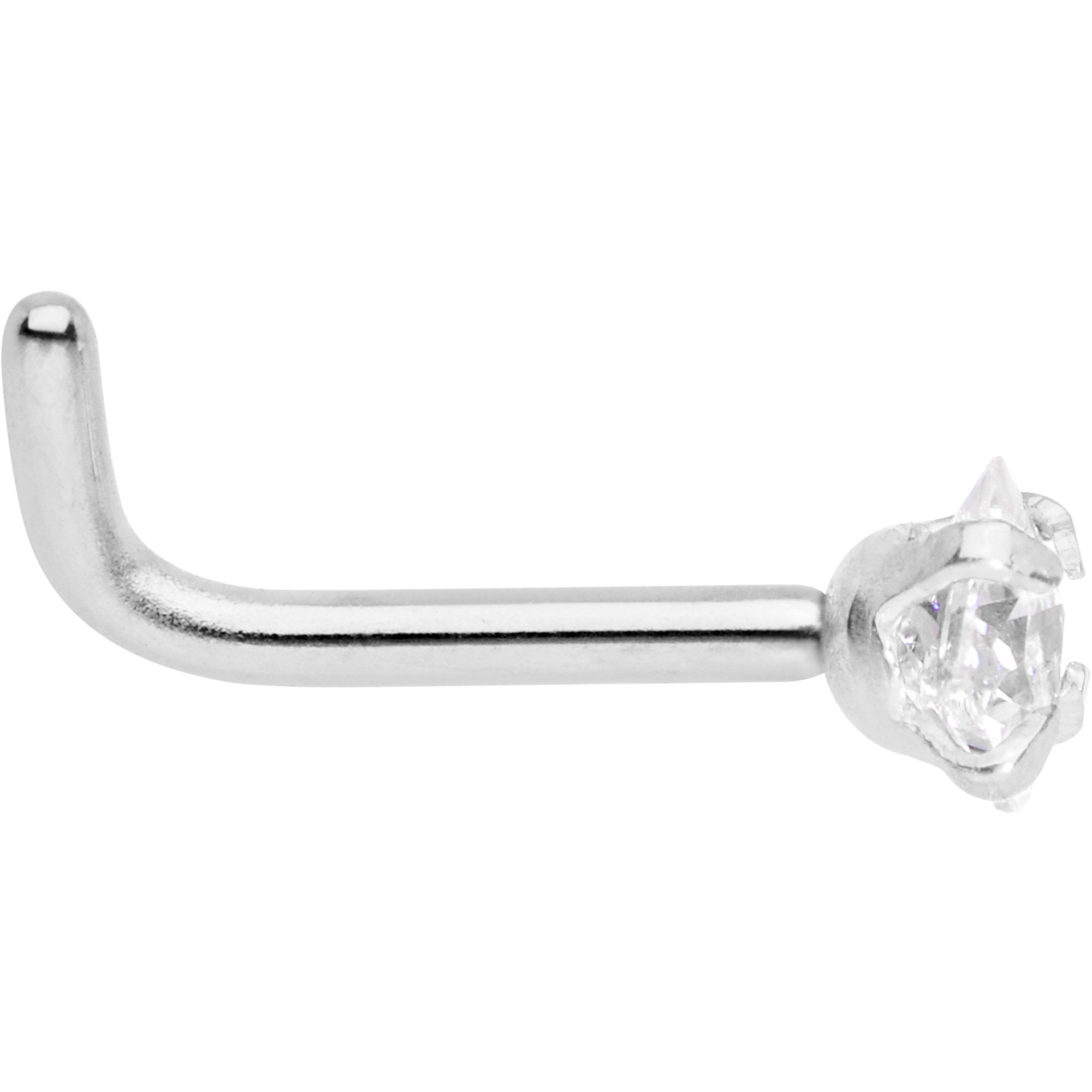 18G 1/4 Clear Square 2.5mm CZ Gem Steel L-Shape Nose Ring