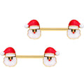 9/16 Gold PVD Santa Claus is Here Christmas Barbell Nipple Ring Set