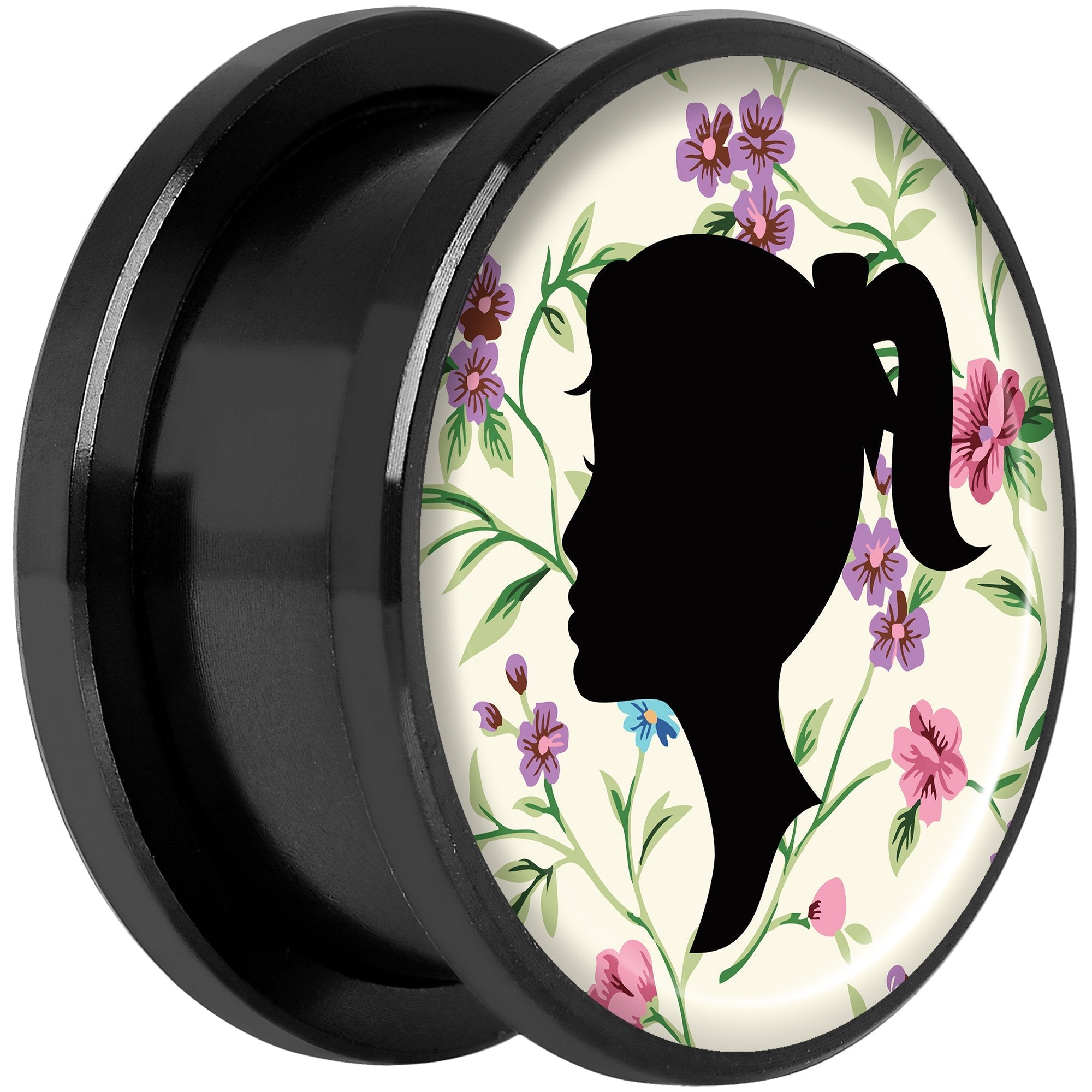 Man Woman Floral Silhouette Black Anodized Screw Fit Plug Set 18mm
