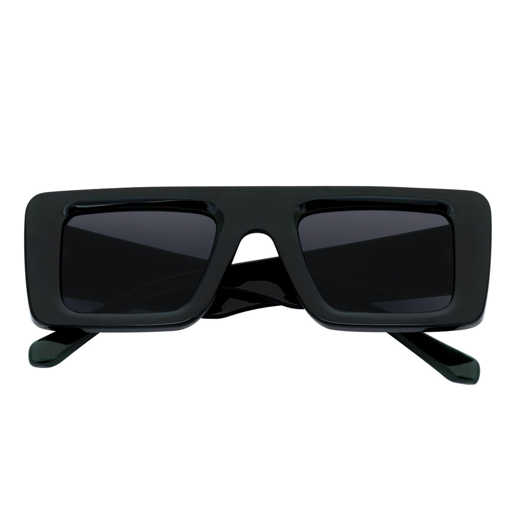 OFFSET - Two-Tone 90s Retro Thick Rectangle Sunglasses Black-Purple Smoke Tint