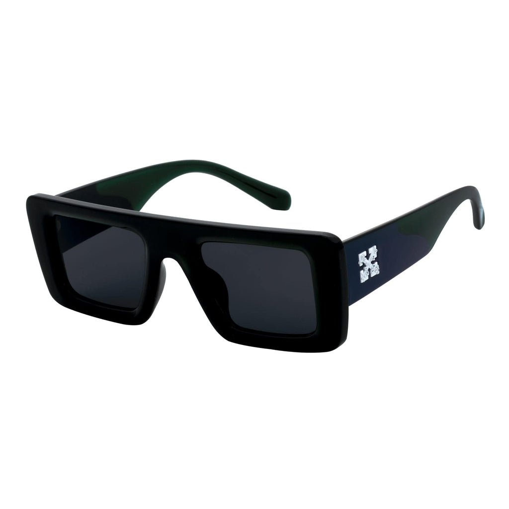 OFFSET - Two-Tone 90s Retro Thick Rectangle Sunglasses Black-Purple Smoke Tint