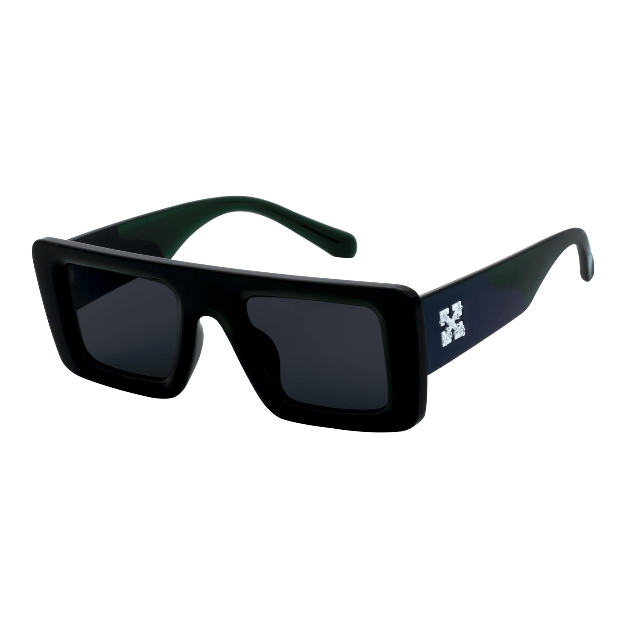 OFFSET - Two-Tone 90s Retro Thick Rectangle Sunglasses Black-Purple Smoke Tint