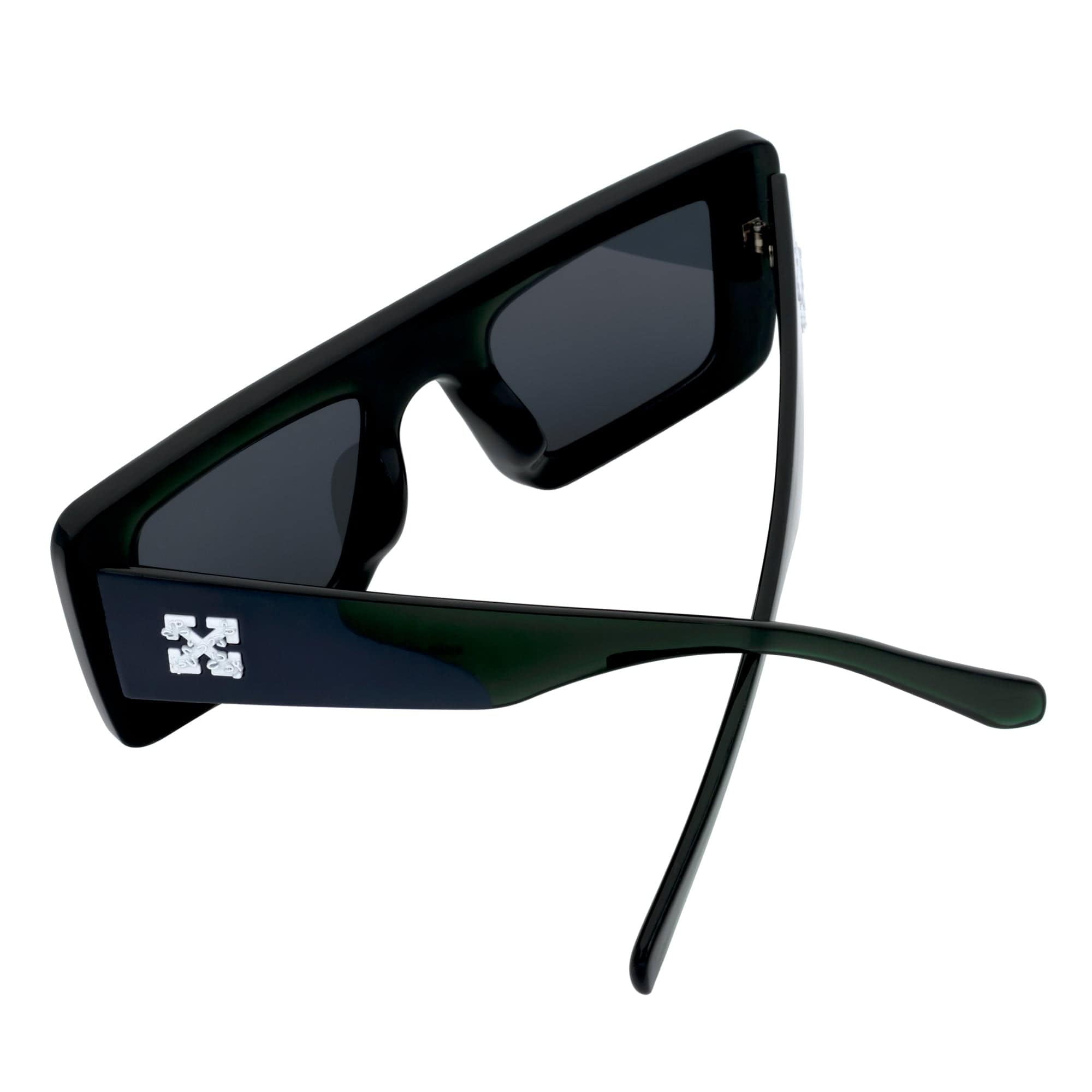 OFFSET - Two-Tone 90s Retro Thick Rectangle Sunglasses Black-Purple Smoke Tint