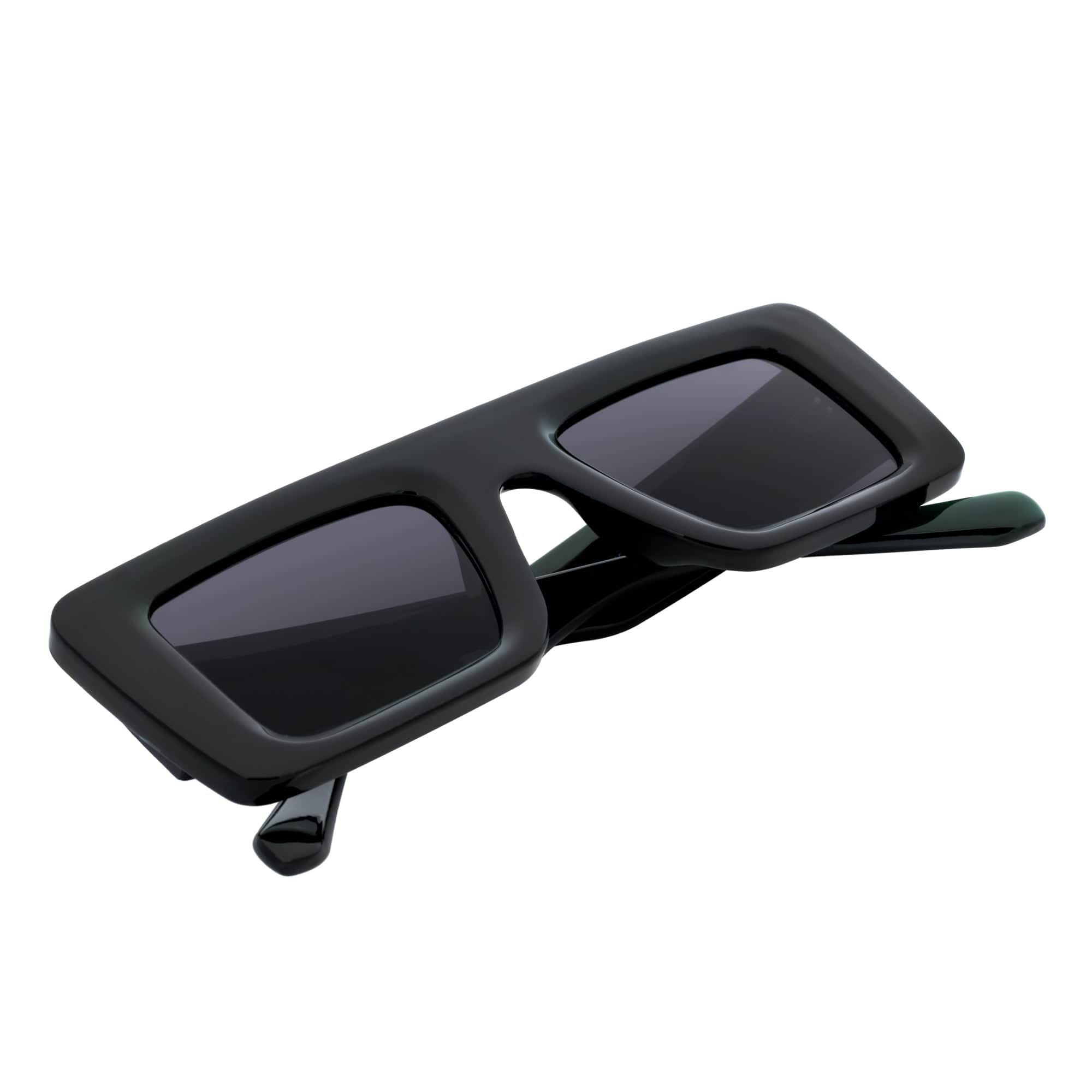 OFFSET - Two-Tone 90s Retro Thick Rectangle Sunglasses Black-Purple Smoke Tint