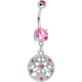 Pink CZ Gem Baroque Beauty Disc Dangle Belly Ring